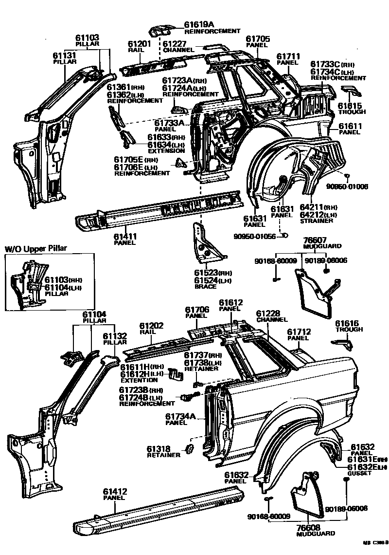 Toyota COROLLA 侧梁 EPC diagram — MBC306B