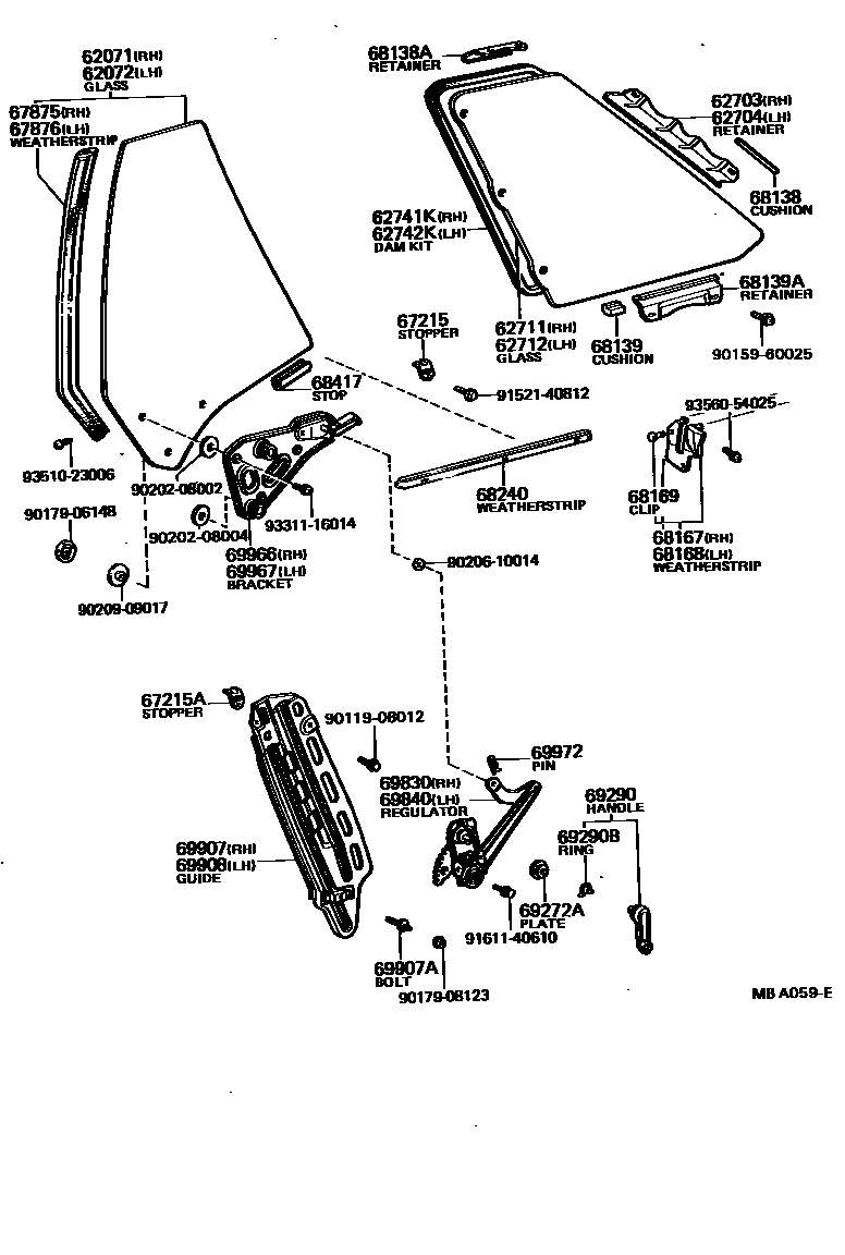 Toyota COROLLA 角窗 EPC diagram — MBA059E