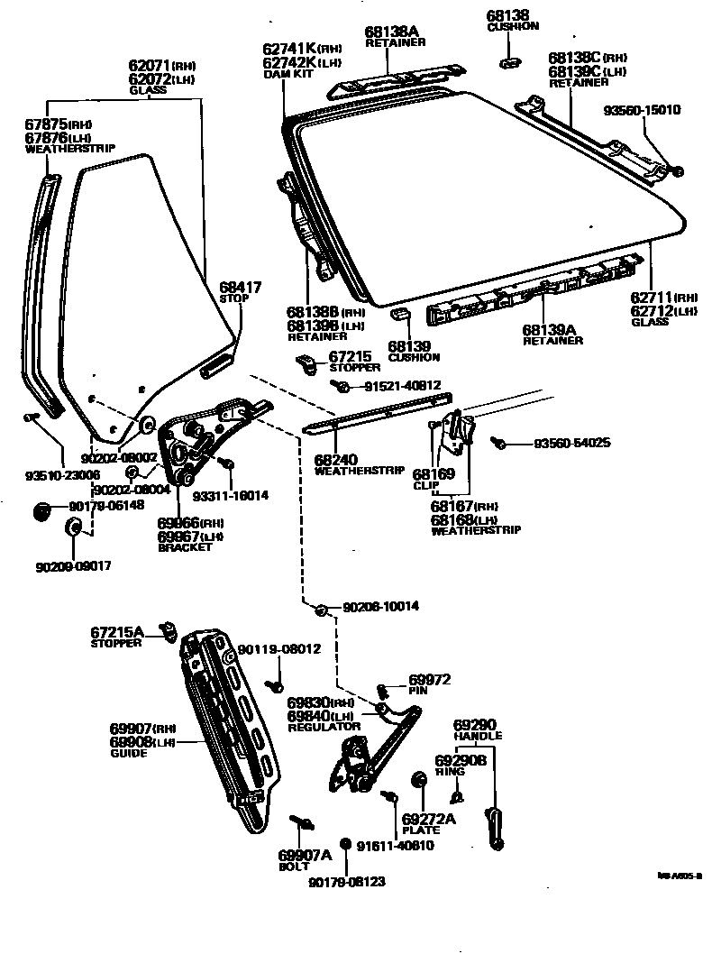 Toyota COROLLA 角窗 EPC diagram — MBA605B