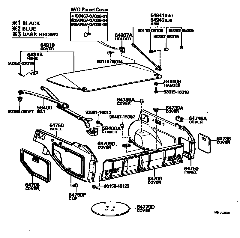 Toyota COROLLA 底板和底板装饰罩 EPC diagram — MBA068C