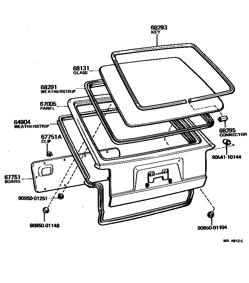 Toyota COROLLA 背门板和背门玻璃 EPC diagram — MBA612C