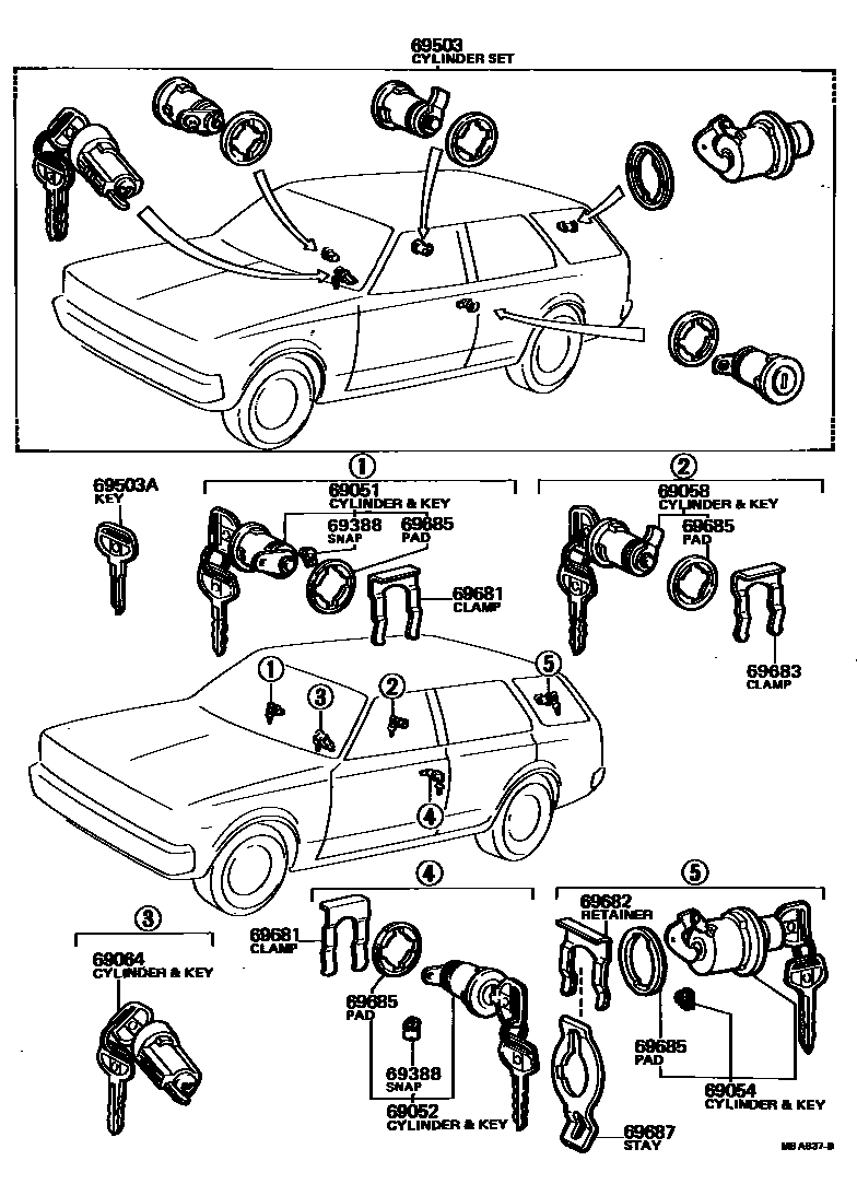 Toyota COROLLA 锁芯组件 EPC diagram — MBA637B