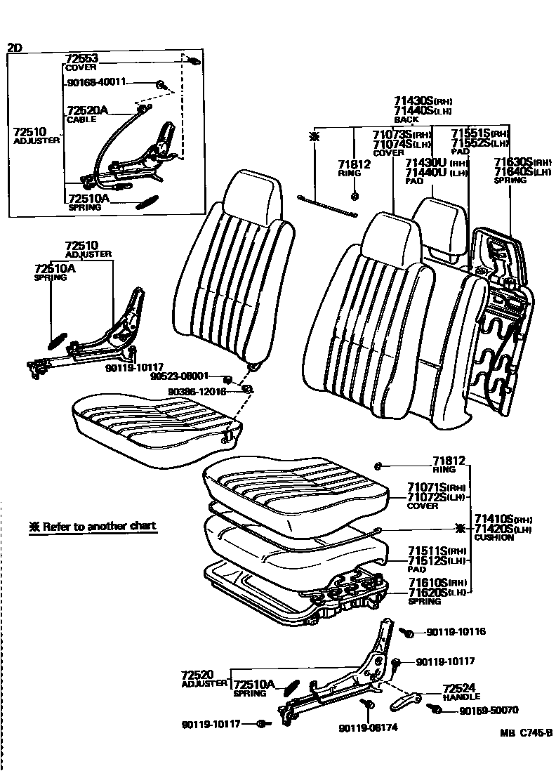 Toyota COROLLA 前排座椅和座椅滑轨 EPC diagram — MBC745B