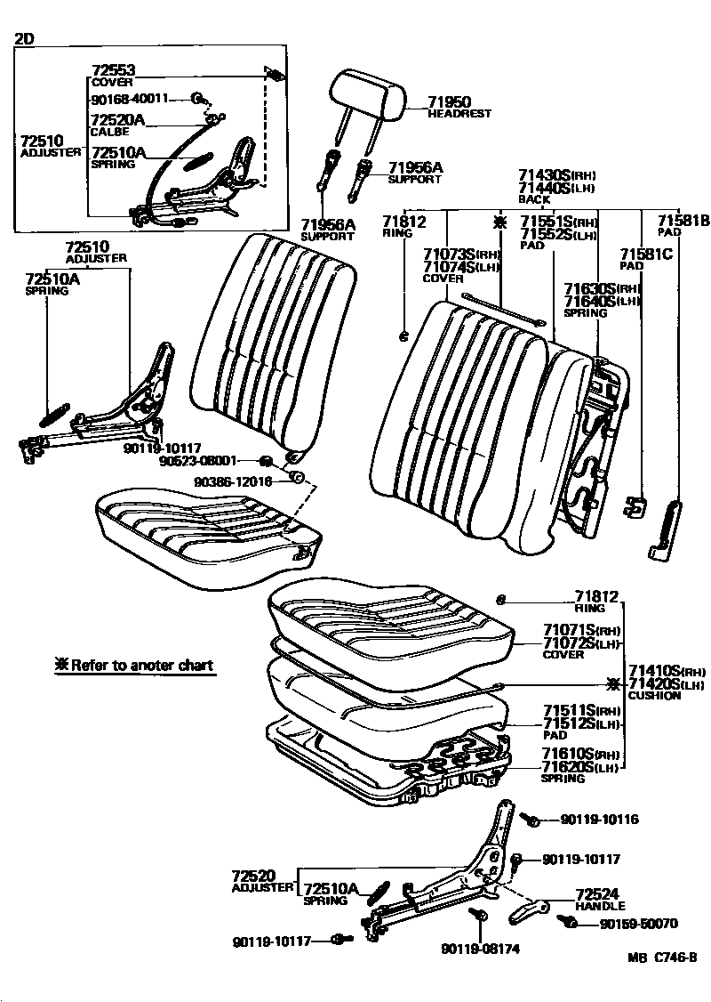 Toyota COROLLA 前排座椅和座椅滑轨 EPC diagram — MBC746B
