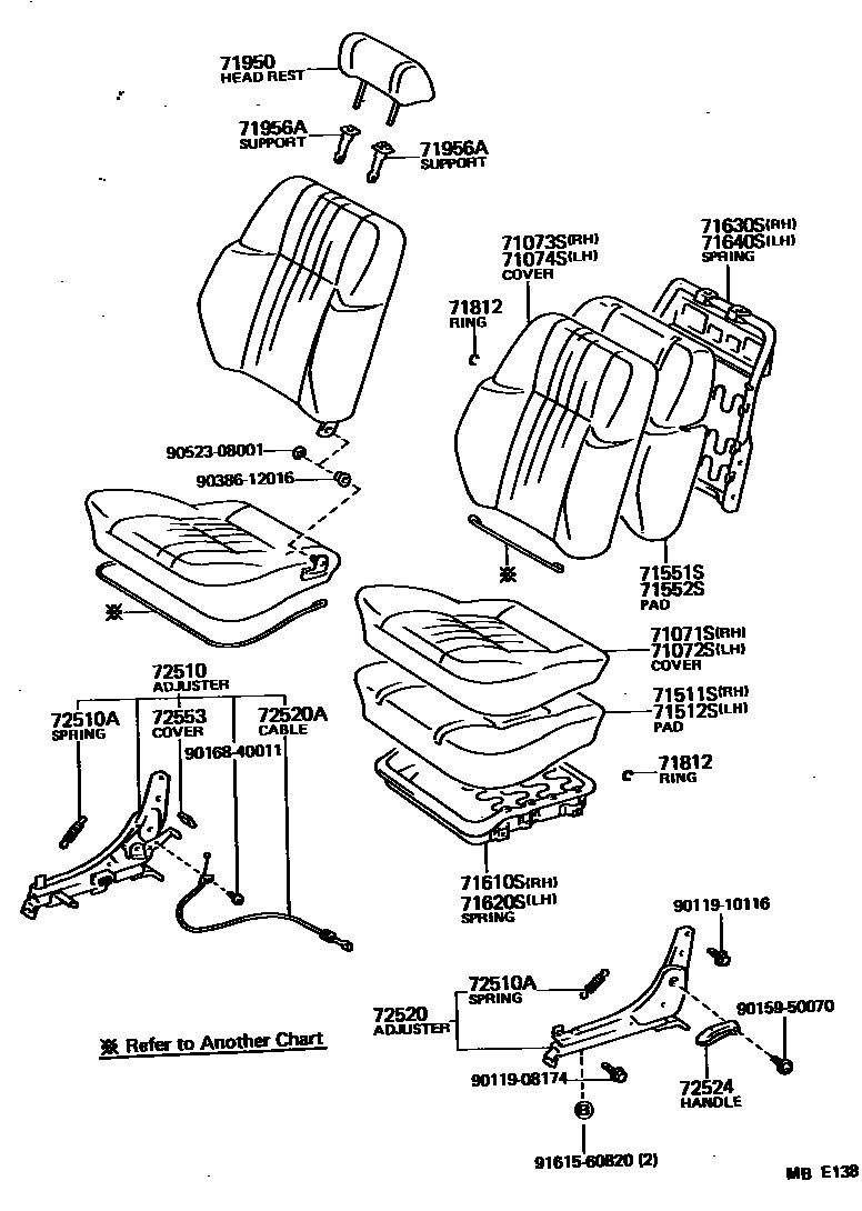 Toyota COROLLA 前排座椅和座椅滑轨 EPC diagram — MBE138