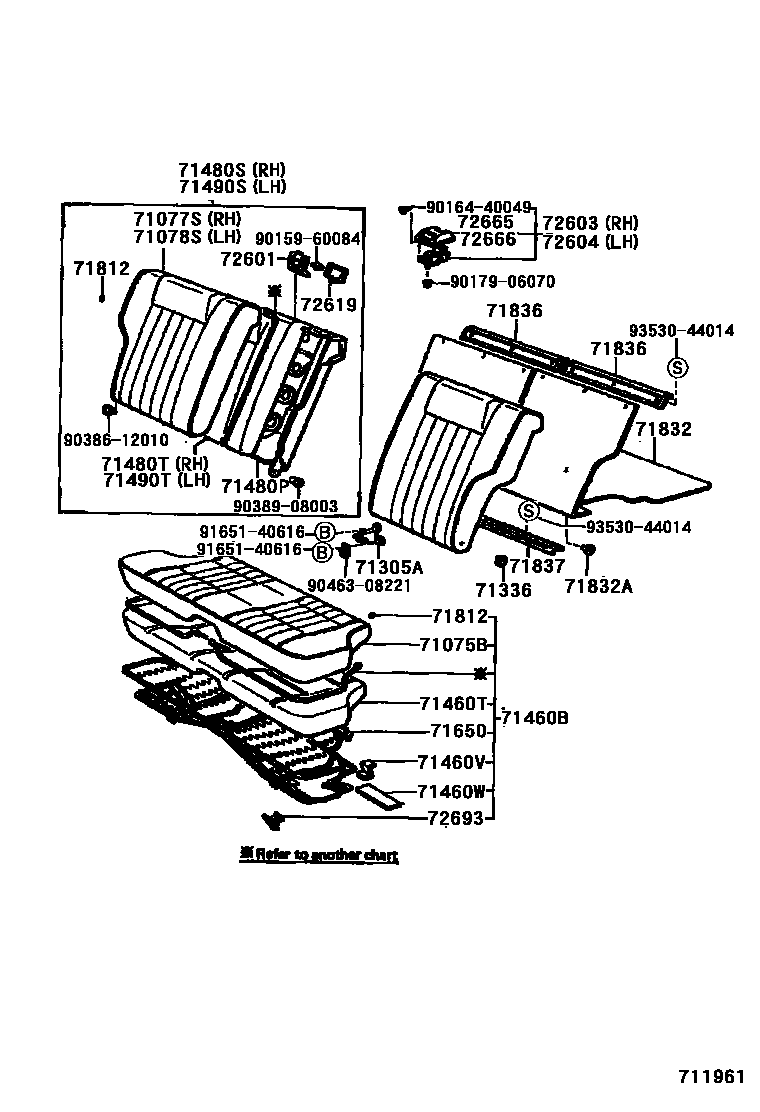 Toyota COROLLA 后排座椅和座椅滑轨 EPC diagram — 711961