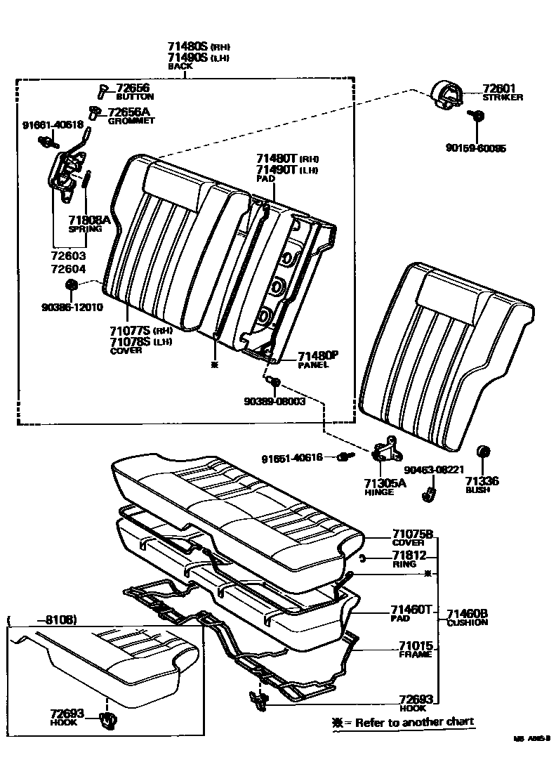 Toyota COROLLA 后排座椅和座椅滑轨 EPC diagram — MBA665B