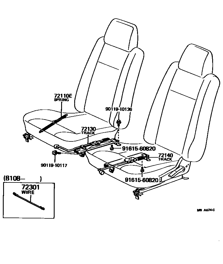 Toyota COROLLA 座椅滑轨 EPC diagram — MBA674C