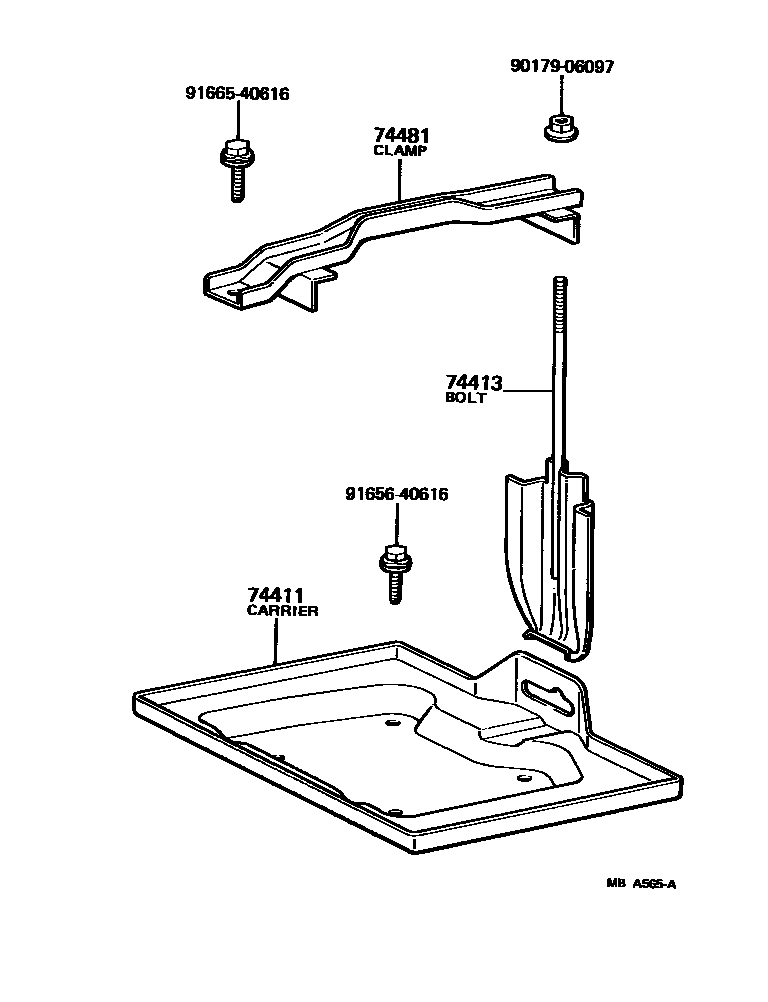 Toyota COROLLA battery holder EPC diagram — MBA565A