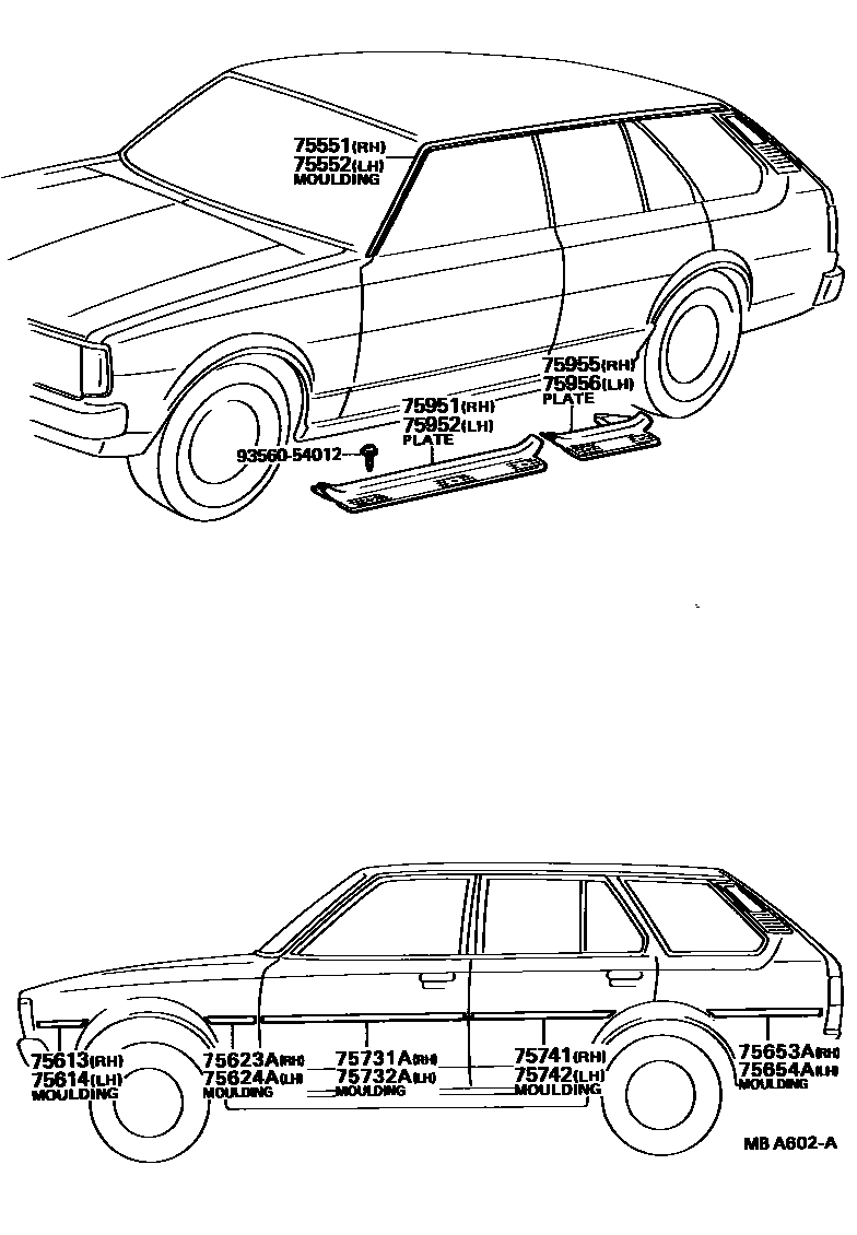 Toyota COROLLA 侧防护条 EPC diagram — MBA602A