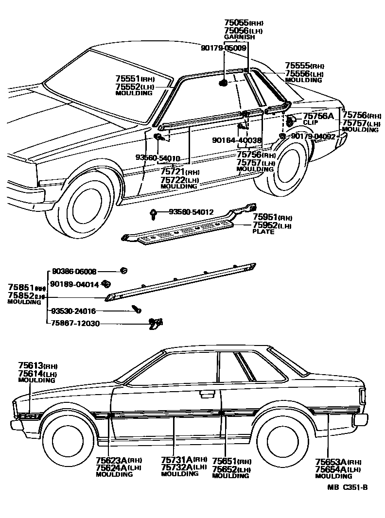 Toyota COROLLA 侧防护条 EPC diagram — MBC351B