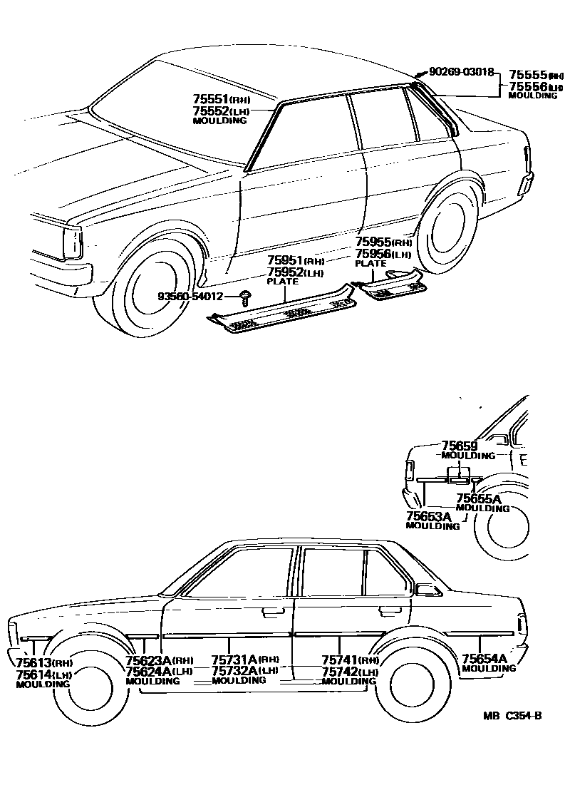 Toyota COROLLA 侧防护条 EPC diagram — MBC354B