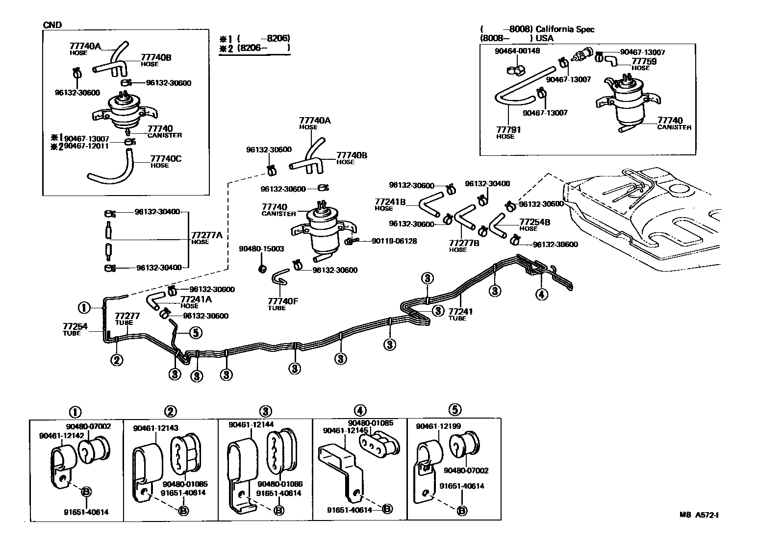 Toyota COROLLA 燃油箱和燃油管 EPC diagram — MBA572I