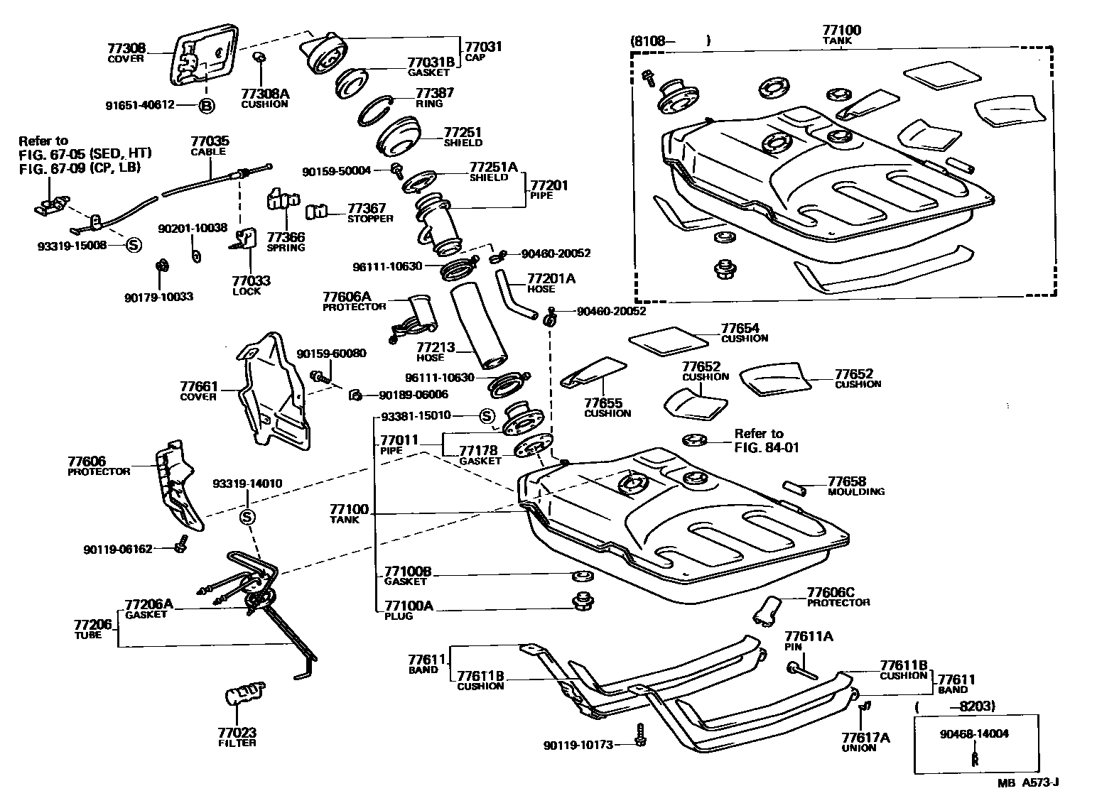 Toyota COROLLA 燃油箱和燃油管 EPC diagram — MBA573J