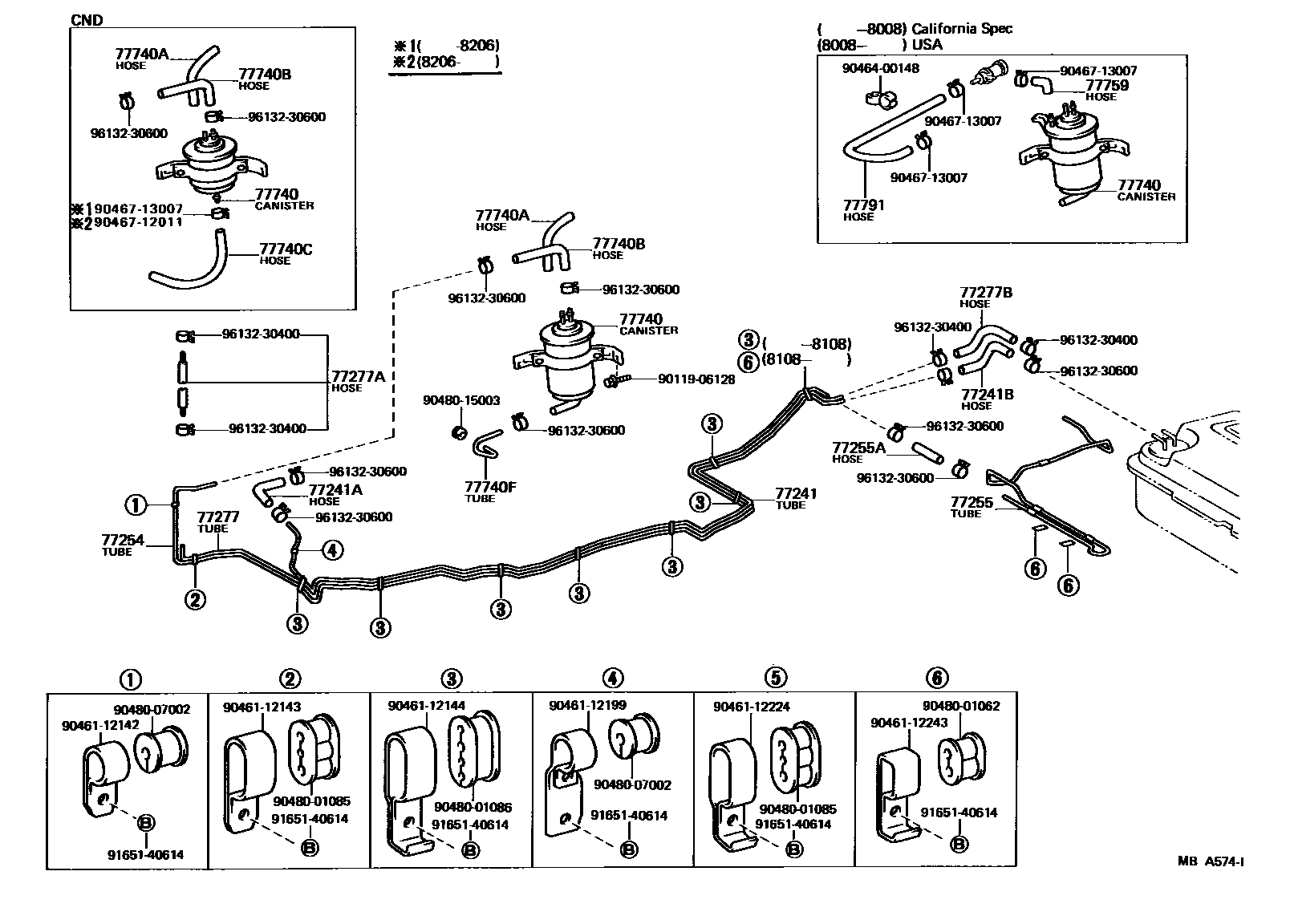 Toyota COROLLA 燃油箱和燃油管 EPC diagram — MBA574I
