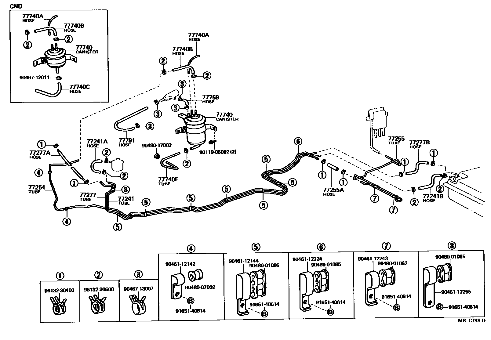 Toyota COROLLA 燃油箱和燃油管 EPC diagram — MBC748D