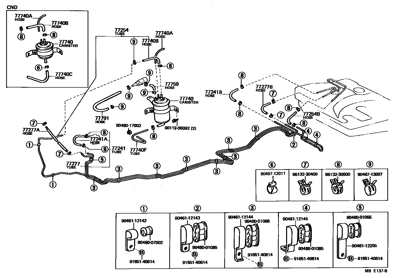 Toyota COROLLA 燃油箱和燃油管 EPC diagram — MBE137B