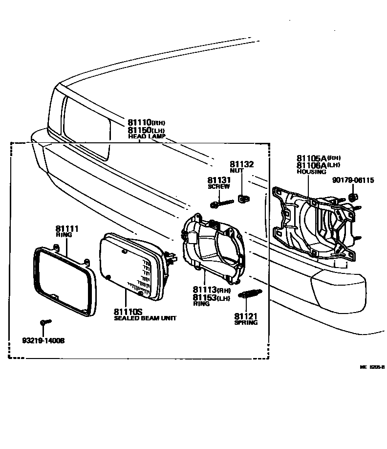 Toyota COROLLA Headlamp EPC diagram — ME8205B