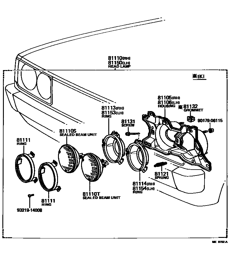 Toyota COROLLA Headlamp EPC diagram — ME8702A