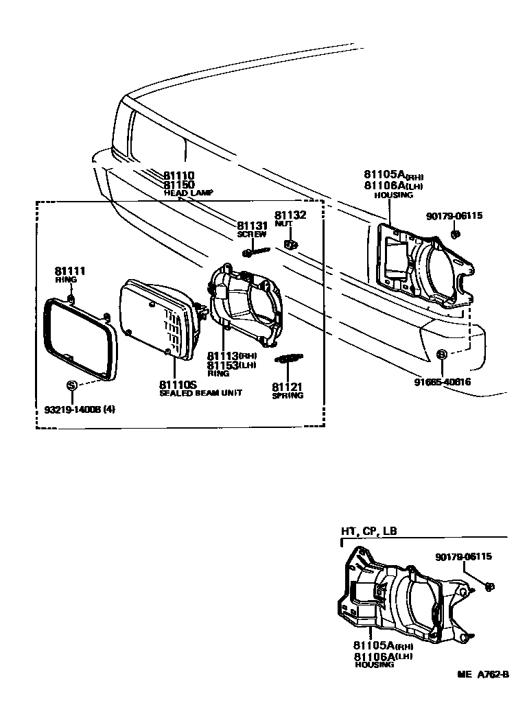 Toyota COROLLA Headlamp EPC diagram — MEA762B