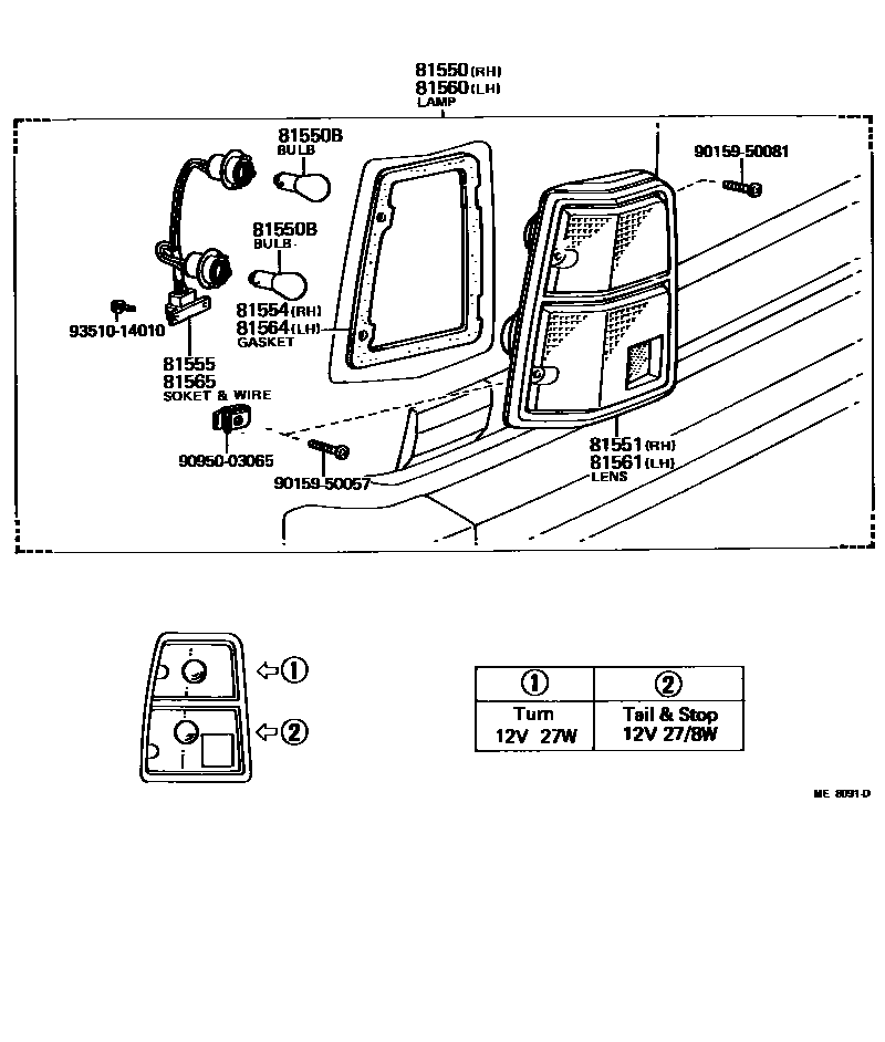 Toyota COROLLA 后组合灯 EPC diagram — ME8091D