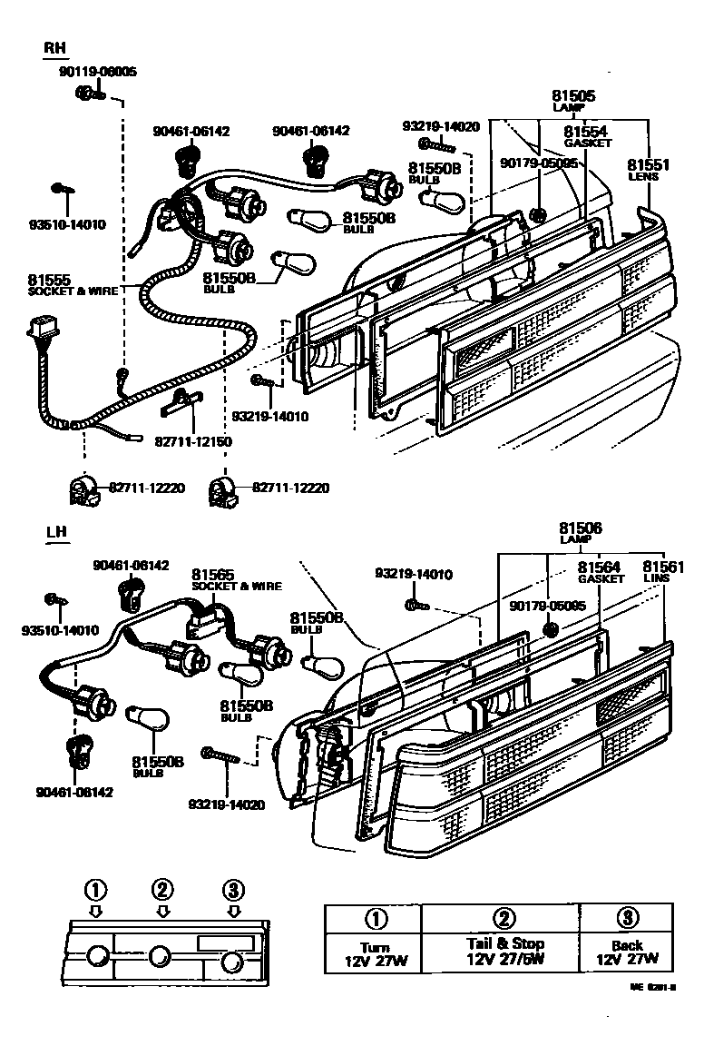 Toyota COROLLA 后组合灯 EPC diagram — ME8201B