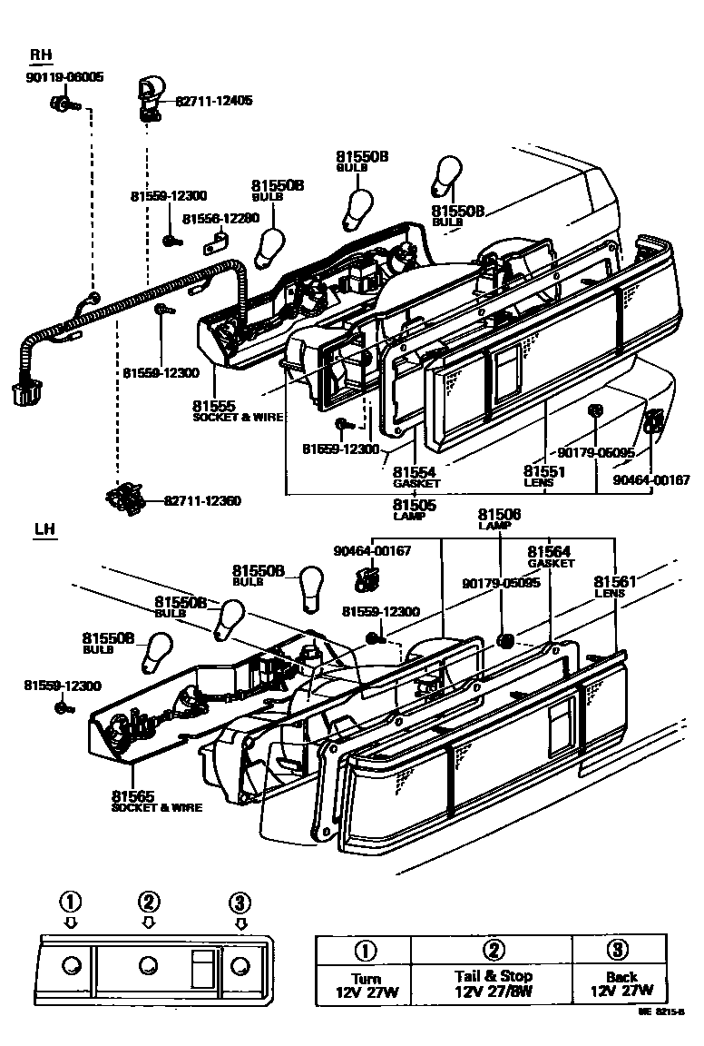 Toyota COROLLA 后组合灯 EPC diagram — ME8215B