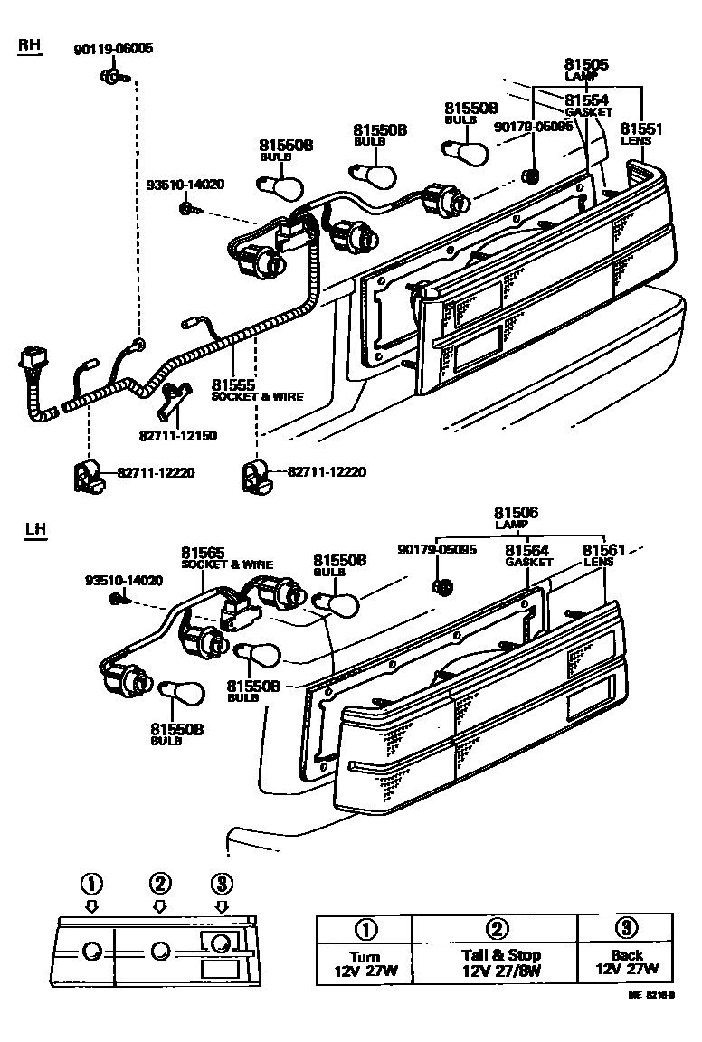 Toyota COROLLA 后组合灯 EPC diagram — ME8216B