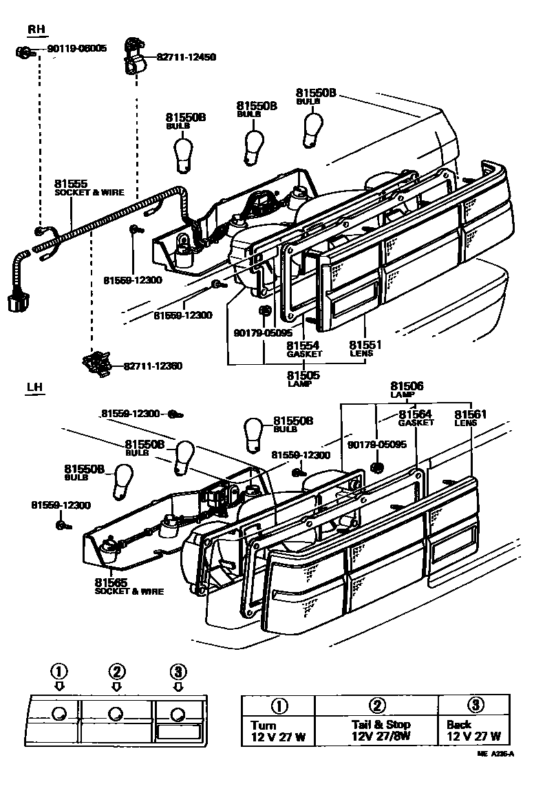 Toyota COROLLA 后组合灯 EPC diagram — MEA235A