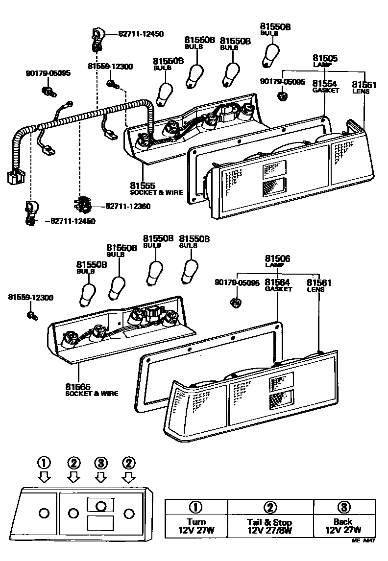 Toyota COROLLA 后组合灯 EPC diagram — MEA647