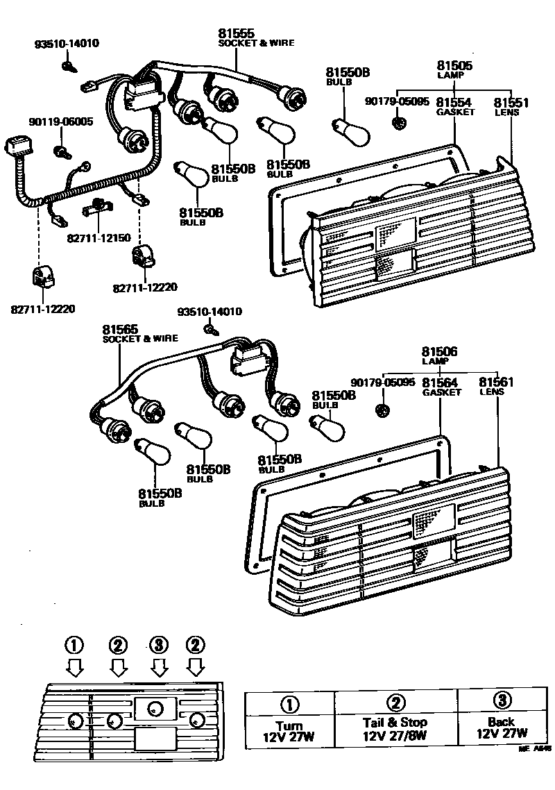 Toyota COROLLA 后组合灯 EPC diagram — MEA648