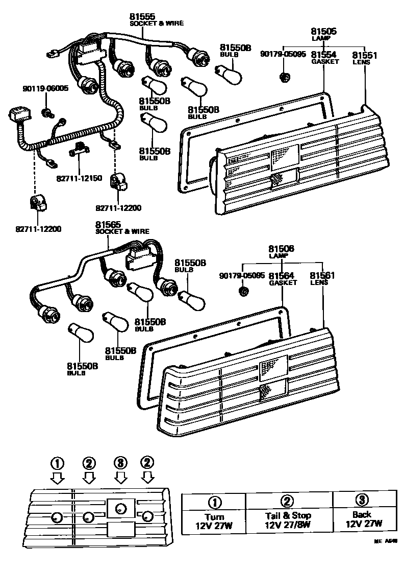 Toyota COROLLA 后组合灯 EPC diagram — MEA649