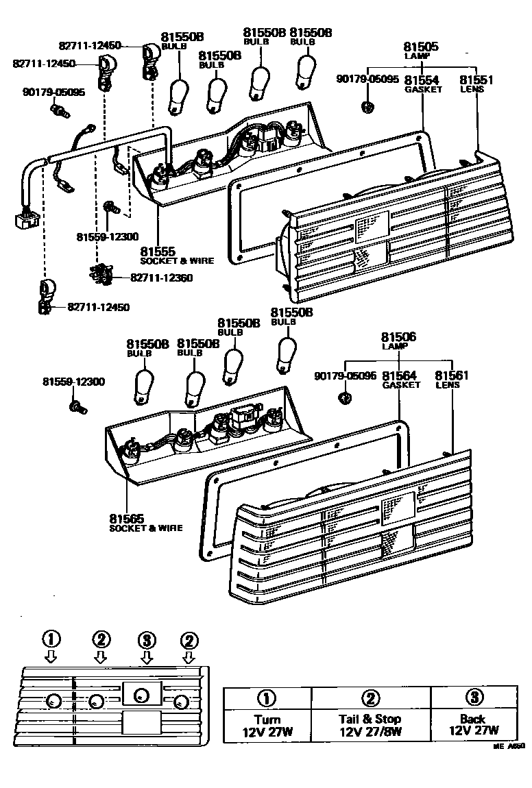 Toyota COROLLA 后组合灯 EPC diagram — MEA650