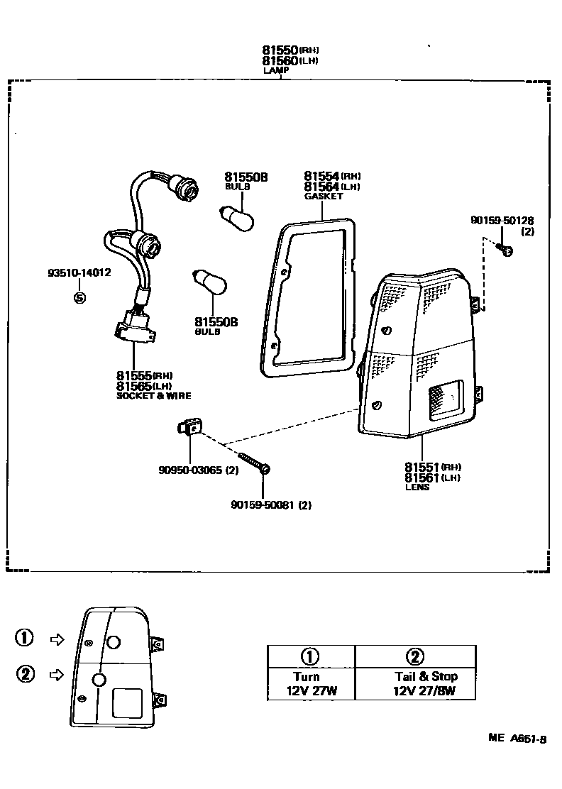 Toyota COROLLA 后组合灯 EPC diagram — MEA651B