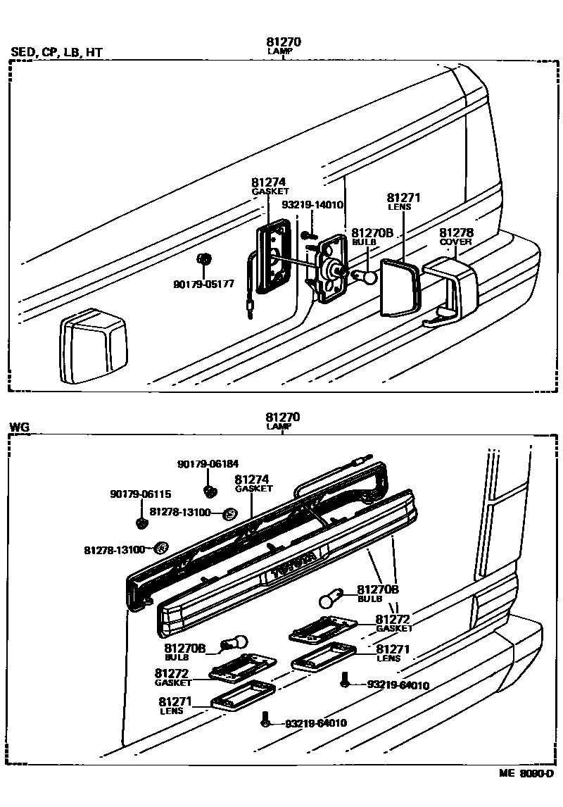 Toyota COROLLA 后牌照灯 EPC diagram — ME8090D