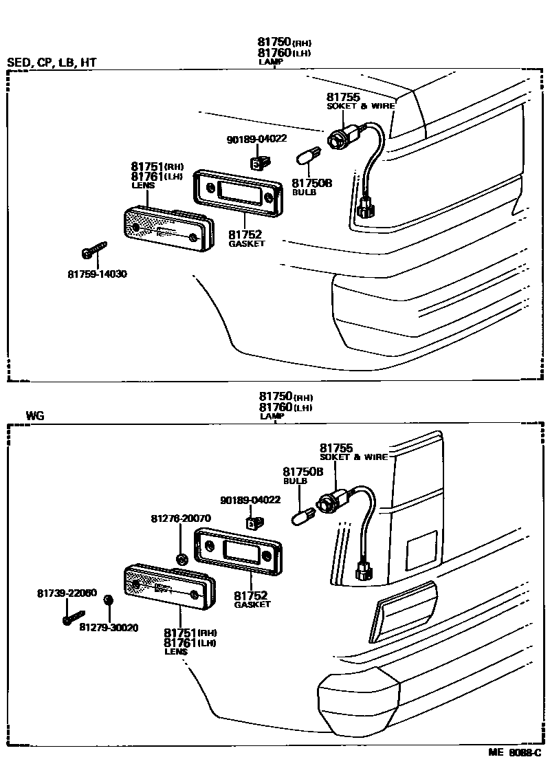 Toyota COROLLA 后侧标示灯 EPC diagram — ME8088C