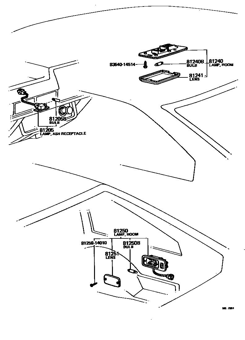 Toyota COROLLA 车内灯 EPC diagram — ME7861
