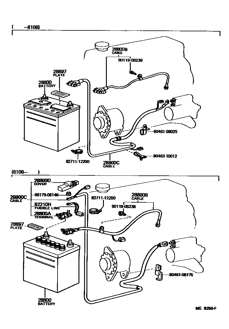 Toyota COROLLA 蓄电池和蓄电池电缆 EPC diagram — ME8259F