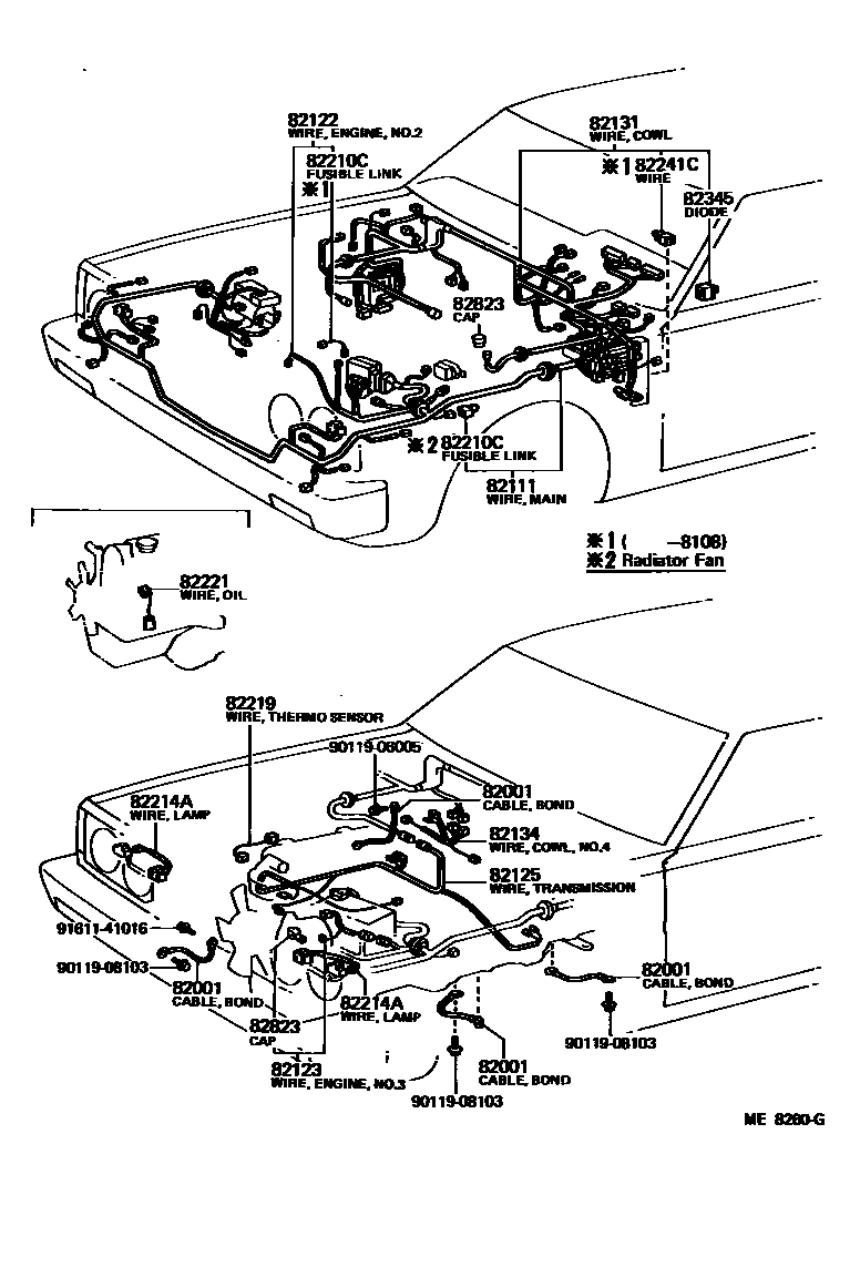 Toyota COROLLA 线束和卡夹 EPC diagram — ME8260G