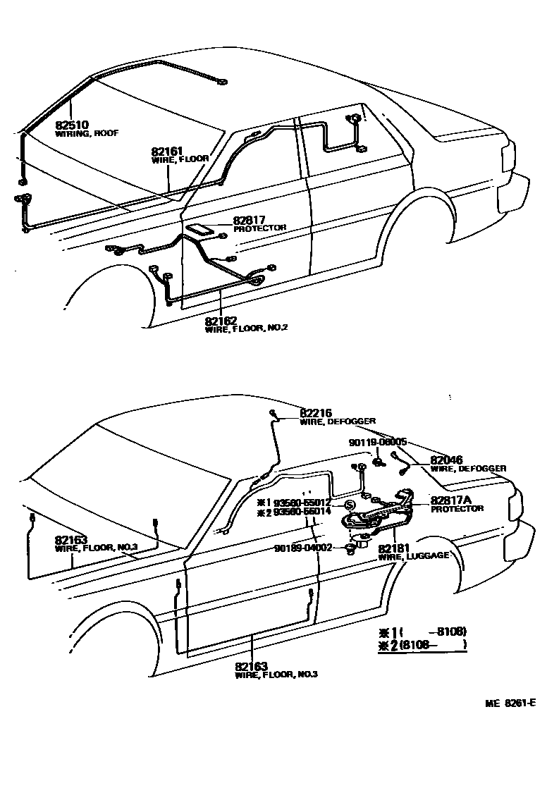 Toyota COROLLA 线束和卡夹 EPC diagram — ME8261E