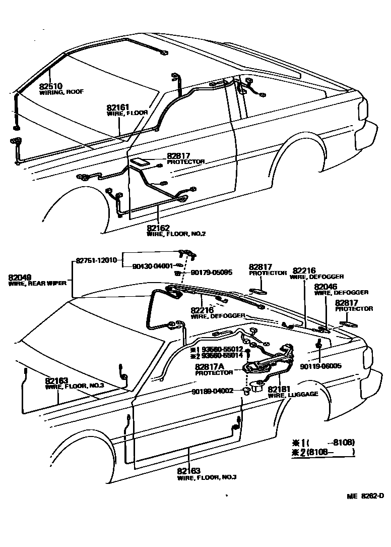 Toyota COROLLA 线束和卡夹 EPC diagram — ME8262D
