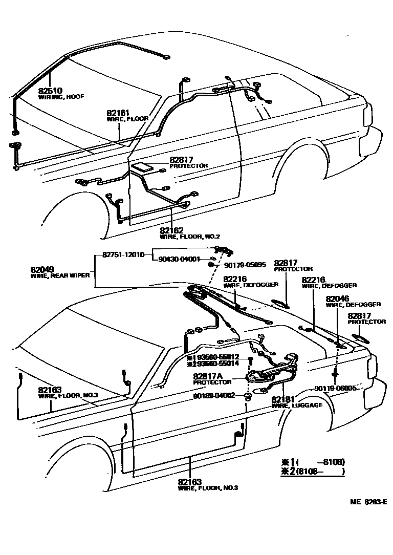 Toyota COROLLA 线束和卡夹 EPC diagram — ME8263E