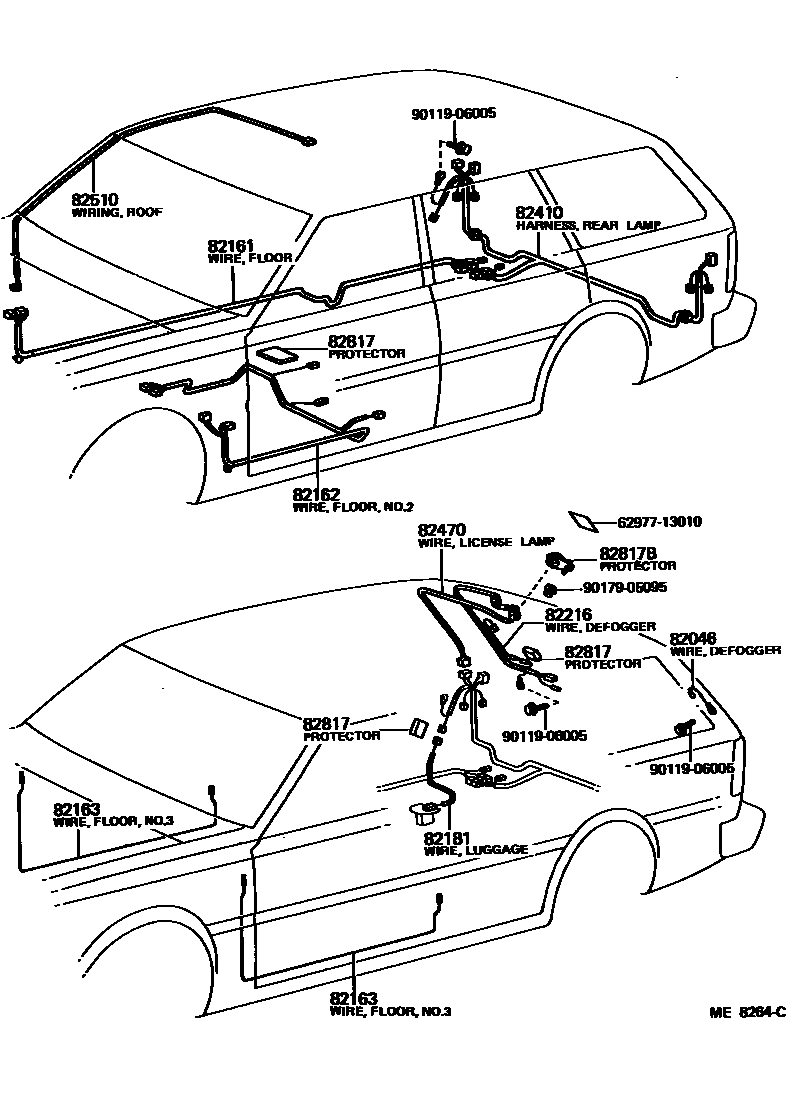 Toyota COROLLA 线束和卡夹 EPC diagram — ME8264C