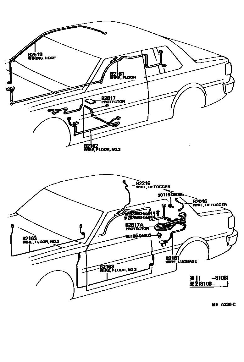 Toyota COROLLA 线束和卡夹 EPC diagram — MEA236C