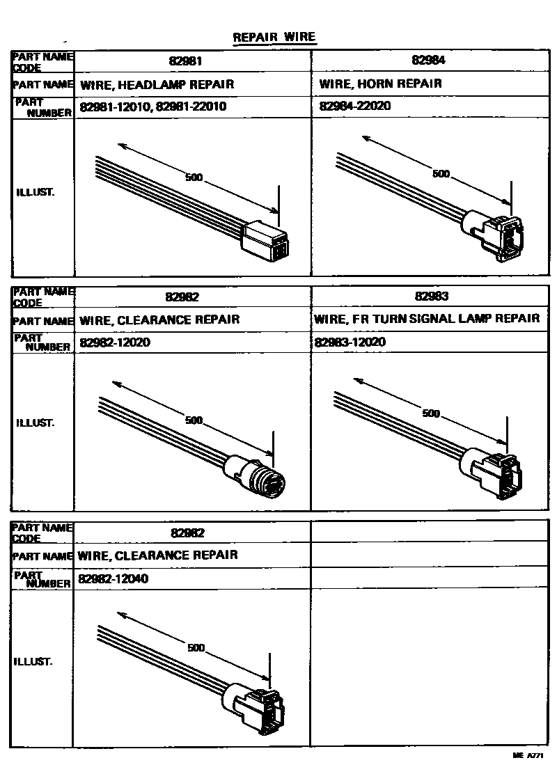Toyota COROLLA 线束和卡夹 EPC diagram — MEA771