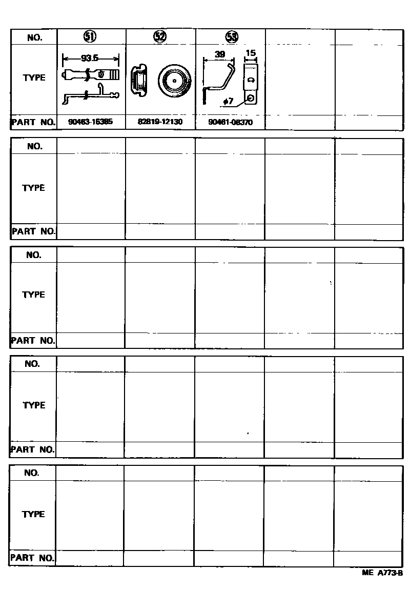 Toyota COROLLA 线束和卡夹 EPC diagram — MEA773B