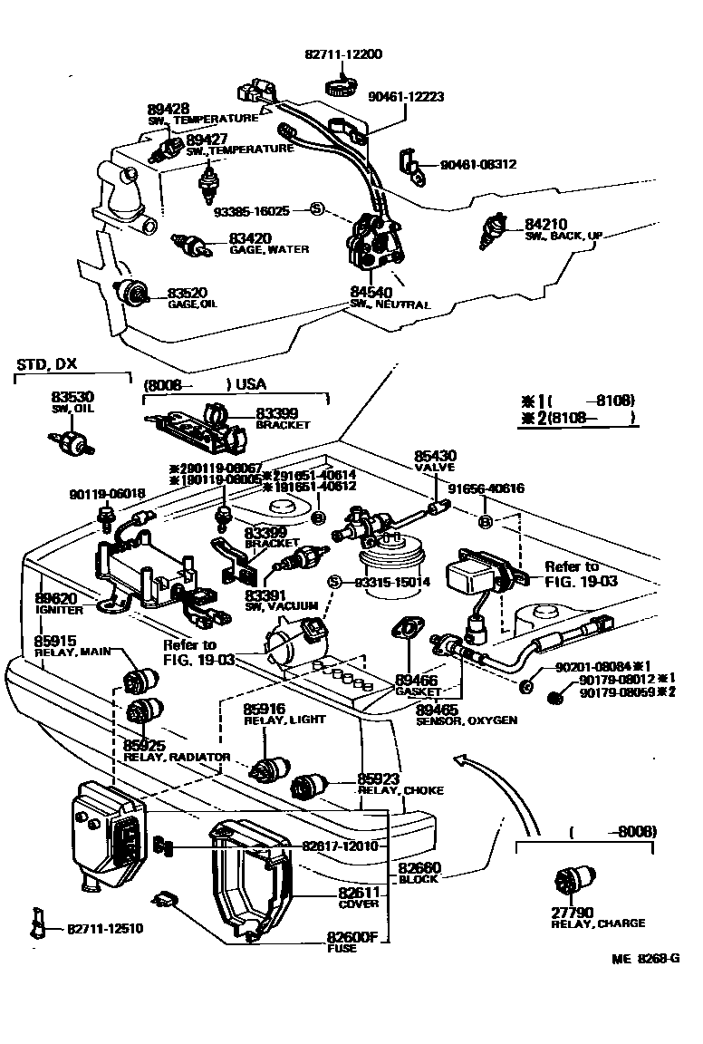 Toyota COROLLA 开关和继电器和ECU EPC diagram — ME8268G
