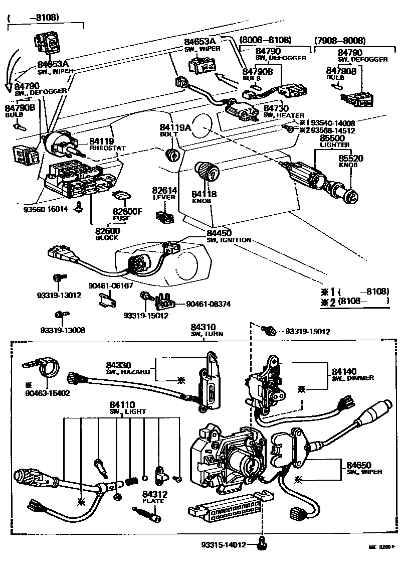 Toyota COROLLA 开关和继电器和ECU EPC diagram — ME8269F