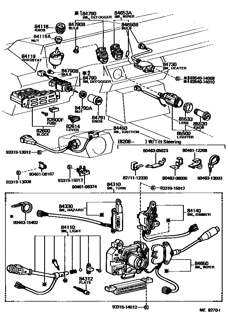 Toyota COROLLA 开关和继电器和ECU EPC diagram — ME8270I
