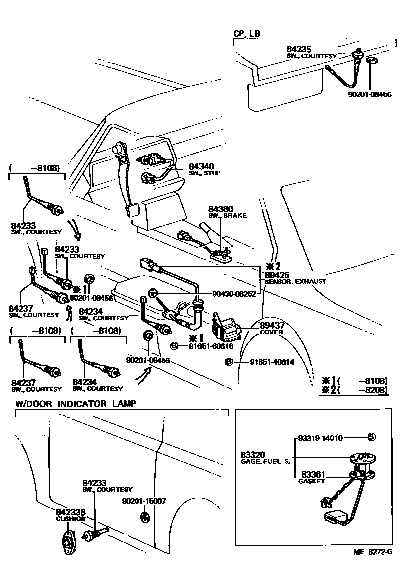Toyota COROLLA 开关和继电器和ECU EPC diagram — ME8272G